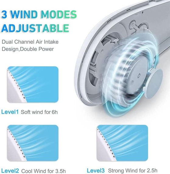 Вентилятор портативний шийний акумуляторний Hands-Free | Зображення 3