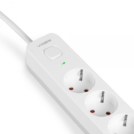 Мережевий подовжувач VIDEX ONCORD з/з 5п 3м (3x1.5мм) з кнопкою White | Зображення 2