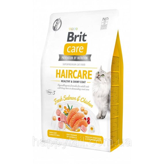 Корм сухой Brit Care Cat Grain Free Haircare Healthy and Shiny Coat для котов уход за кожей и шерстью лосось и курица 2 кг
