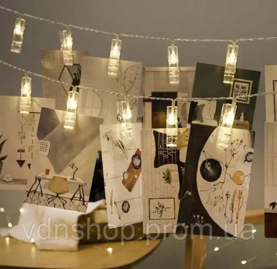 Гирлянда светодиодная с прищепками для фото 4,5м 20 Led от батареек | Зображення 2