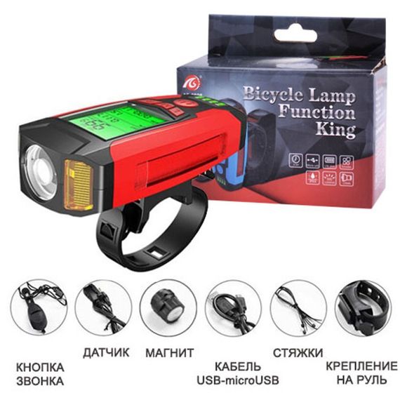 Велофара з комп'ютером та сигналом AS0808-XPG+2LED(yellow)+2COB(red), виносна кнопка | Зображення 4