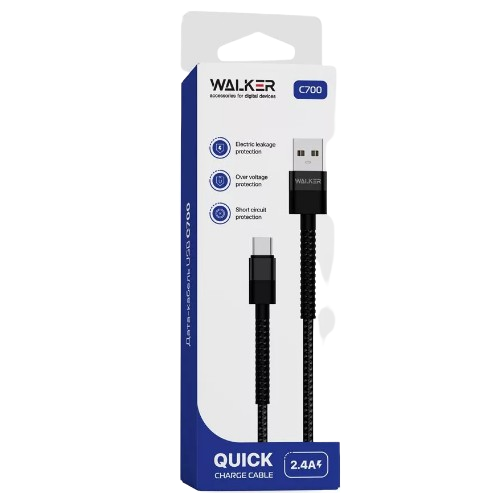 Кабель USB Type-C WALKER C700 чорний | Зображення 1