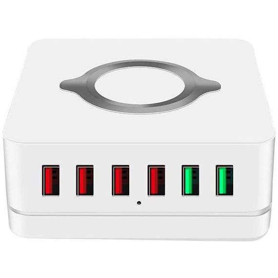 Мультизарядная док-станция на 6 USB портов с беспроводной зарядкой Addap MCS-E6, QC3.0, 75W | Зображення 1