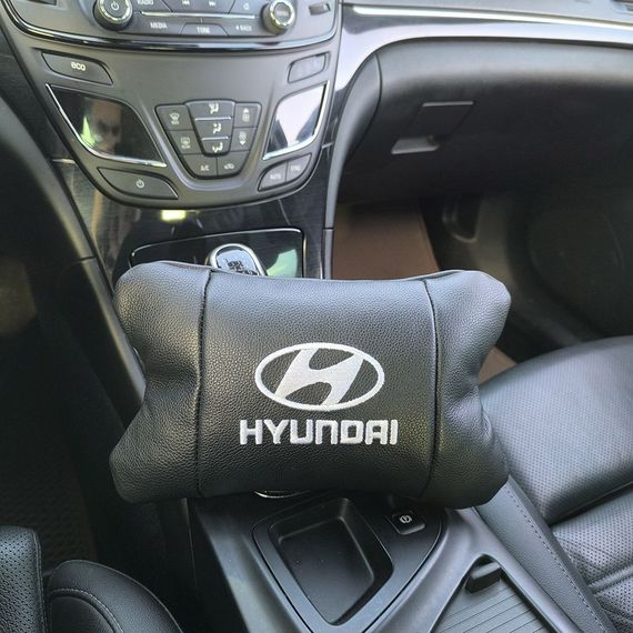 Набір подушок для авто Hyundai 2шт, натуральна шкіра, чорний колір, комфортні підголовники в автомобіль | Зображення 5