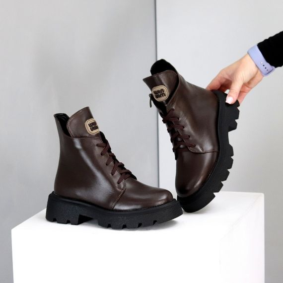 Стильні дизайнерські черевики на флісі натуральна шкіра колір Шоколад 38