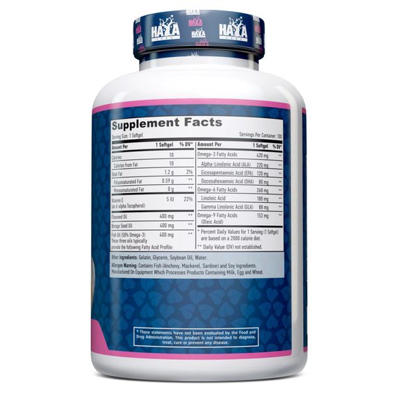 Омега 3-6-9 Haya Labs Omega 3-6-9 Flax, Fish &amp; Borage Oils 1200 mg 100softgels | Зображення 1