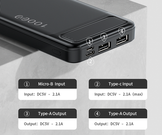 Повербанк (портативный аккумулятор) Power Bank AWEI P5K 10000mAh черный (AM-3163_402) | Зображення 2