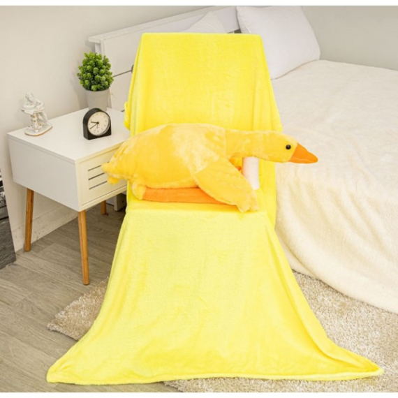 М'яка іграшка обіймашка жовтий Гусак 3в1, плед, подушка, іграшка Гусак-обіймачок 92 см | Зображення 8