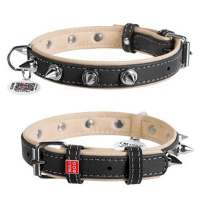 Ошейник для собак кожаный WAUDOG Soft с QR паспортом, с шипами, L, Ш 35 мм, Дл 46-60 см