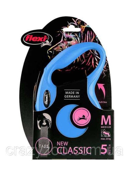 Повідець-рулетка для собак Flexi New Classic M до 25 кг синя стрічка 5 м 32213 | Зображення 1