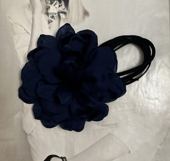 Чокер  цветок с длинной лентой Синий (0545)