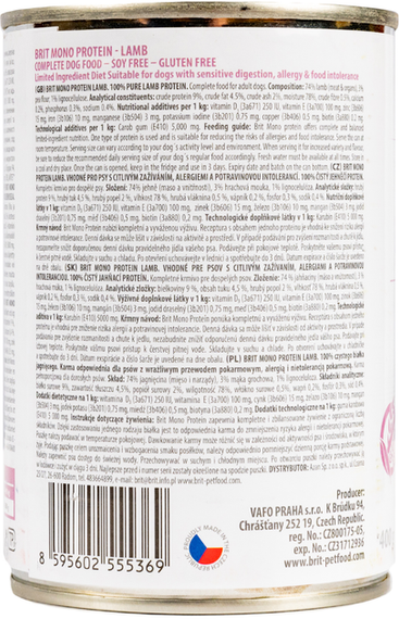 Вологий корм консерва Brit Mono Protein для дорослих собак, ягня 400г, ягня 400г | Зображення 1