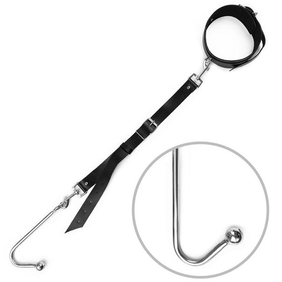 Анальный крюк 1 с ошейником из натуральной кожи Art of Sex - Anal hook, Черный Sex Aura