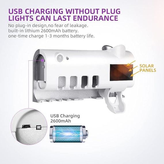 Настінний тримач зубної щітки з функцією стерилізації, дезінфікувальний засіб для зубних щіток із 4 слотами | Зображення 5