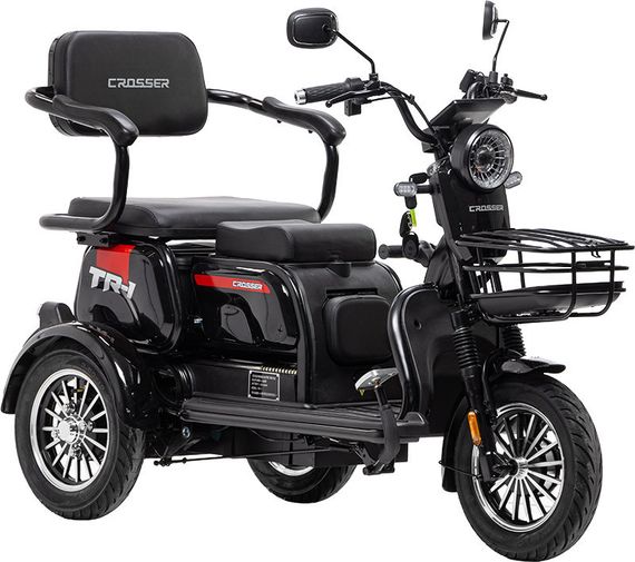 Електротрайк Crosser TR-1 1500W 72V 20Ah, триколісний електроскутер, до 55 км, для дорослих та літніх Чорний | Зображення 8