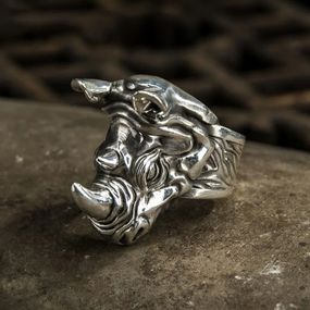 Каблучка чоловіча лютий носоріг каблучка у вигляді тварини носорога сила і міць розмір регульований