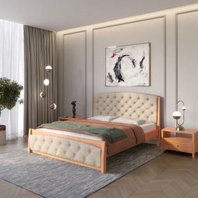 Двоспальне дерев'яне ліжко Mebigrand Мехіко Яблуня/Аляска 23 (Бежевий) 180х200 см (MBG-12033)