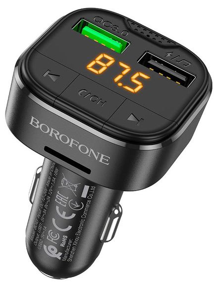 FM трансмиттер модулятор Borofone BC43 Flash QC3.0 Bluetooth Автомобильное зарядное устройство Черный | Зображення 3