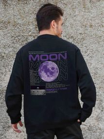 Утеплений оверсайз світшот на флісі з принтом Without Moon Black