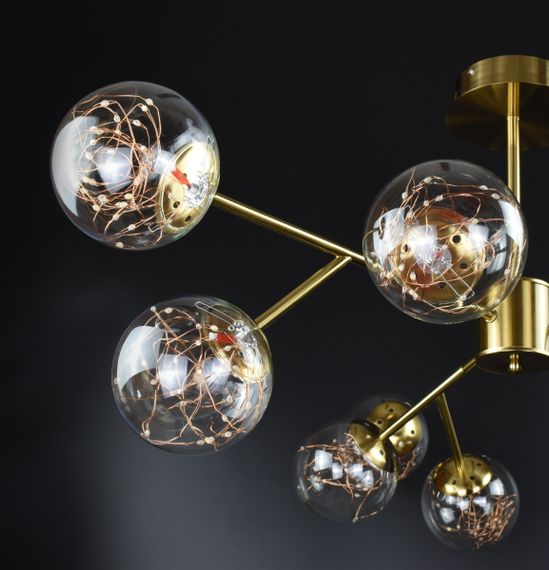 Люстра світлодіодна стельова LED світильник для квартири на стелю лед 26479 Латунь 42-72х110х110 см. | Зображення 3