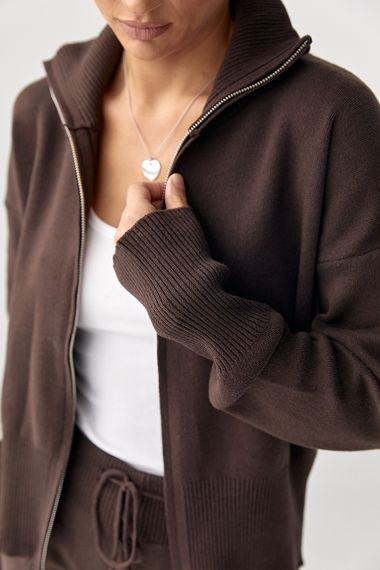 Трикотажний костюм із кофтою на блискавці та штанами - коричневий цвет, ONE SIZE (є розміри) | Зображення 3