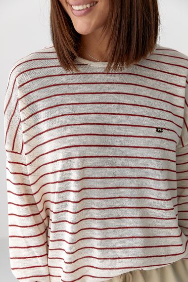 Легкий в'язаний джемпер у смужку - червоний цвет, ONE SIZE (є розміри) | Зображення 3