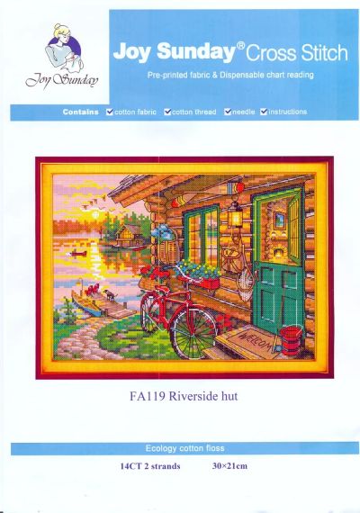 Набор для вышивания по нанесённой на канву схеме "Riverside hut".AIDA 14CT printed , 30*21 см | Зображення 1