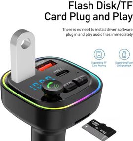 Автомобільний FM-передавач Bluetooth з швидкою зарядкою QC3.0, 2 USB та 1 Type-C | P4