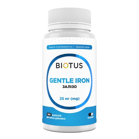 Железо, Gentle Iron, Biotus, 25 мг, 100 капсул
