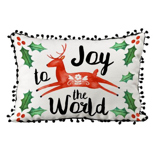 Подушка із мішковини з помпонами Joy to the world 45x32 см (43PHBP_23NG005)