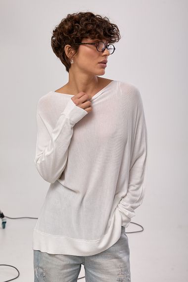 Прозорий вільний лонг із горловиною-човником - молочний цвет, ONE SIZE (є розміри)