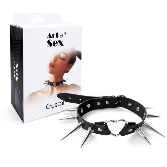 Чокер Серце з великими шипами, із натуральної шкіри Art of Sex - Crystal, колір Чорний | Зображення 4