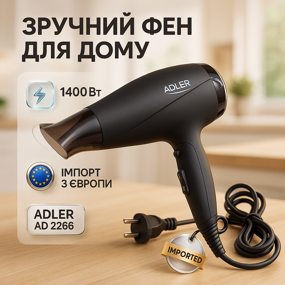 Портативный фен для сушки Adler, Фен для укладки с холодным обдувом Профессиональный оригинал XL-42