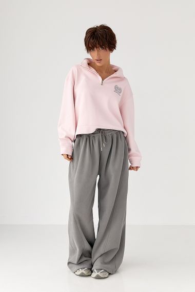 Жіночі теплі спортивні штани палаццо - сірий цвет, L/XL (є розміри) | Зображення 2