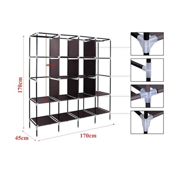 Складна тканинна шафа для одягу 170*45*170см Storage Rack, тканинна шафа для QL-102 речей Коричнева | Зображення 1