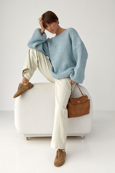 Однотонний джемпер крупної в'язки - джинс цвет, ONE SIZE (є розміри) | Зображення 2