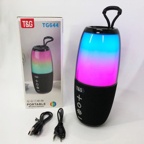 Портативна колонка TG644 5W з RGB підсвічуванням та ремінцем. QI-904 Колір: чорний