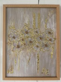 ✨🌸 Картина ручної роботи “Золоті квіти” 30×40 см — вишуканий декор у сучасному стилі 🌸✨