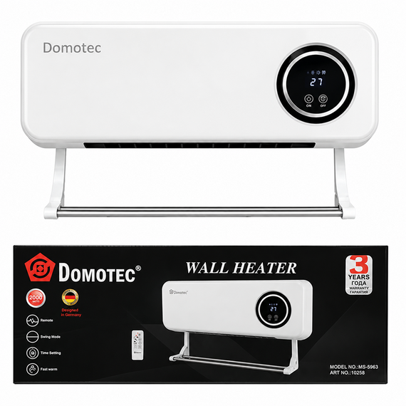 Настенный тепловентилятор DOMOTEC MS-5963 дистанционное управление с сушилкой и пультом 2000Вт Белый