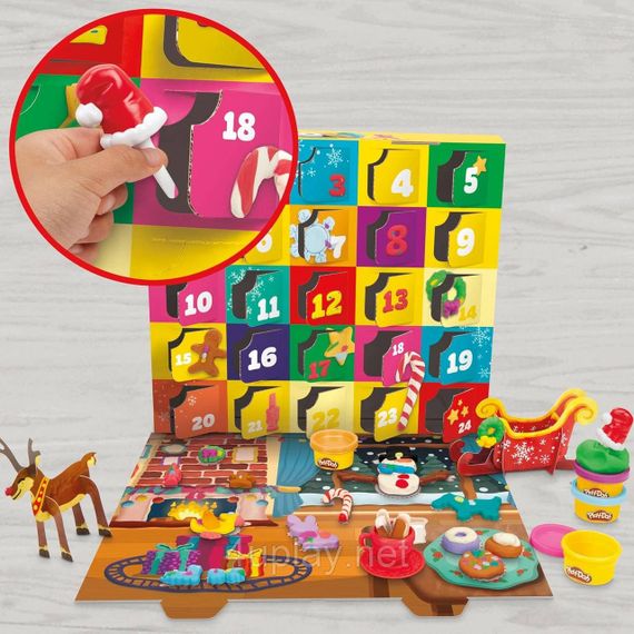 Play-Doh Holiday Advent Calendar Праздничный Адвент-календарь на 24 дня с 28 инструментами и 24 цветами | Зображення 6