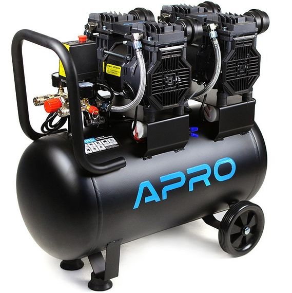 Компрессор Apro 3 кВт 50 л четырехцилиндровый безмаслянный тихий коаксиальный привод 475 л/мин 8 бар 2 выхода
