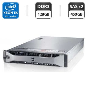 Сервер Dell PowerEdge R720 2U Rack / 2x Intel Xeon E5-2643 (4 (8) ядра по 3.3 - 3.5 GHz) / 128 GB DDR3 / 2x 450 GB SAS / iRMC S3 Graphics / Два блока питания 750W б/у