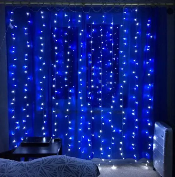 Праздничная гирлянда занавес "Штора" на окно 200LED 3х2м Мультицветная цвет диодов Синий USB