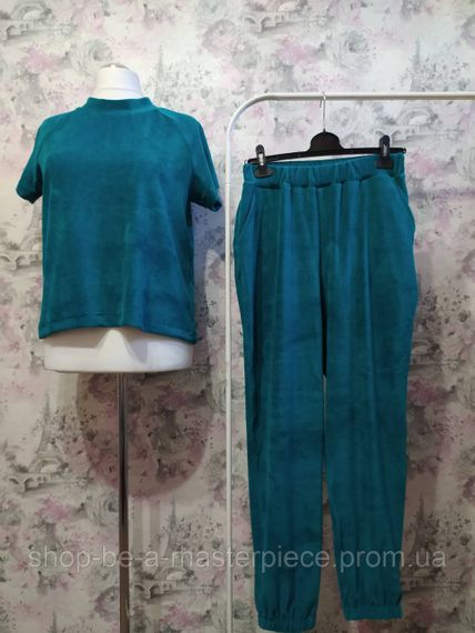 Жіноча Велюрова піжама футболка штани морська хвиля оксамитовий домашній костюм 70