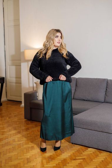 Женская шелковая юбка миди больших размеров BR250 цвет зеленый, размер 52/54