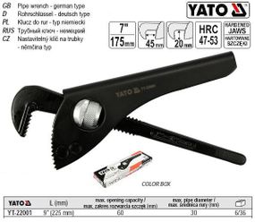 Ключ до труб розвидний 60 мм L=225 мм (9") YATO Польща YT-22001
