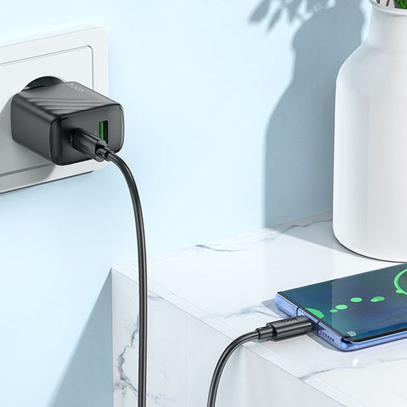 МЗП Hoco CS23A Sunlight PD30W+QC3.0 (1USB-A/1C) + кабель Type-C to Type-C Black | Зображення 3