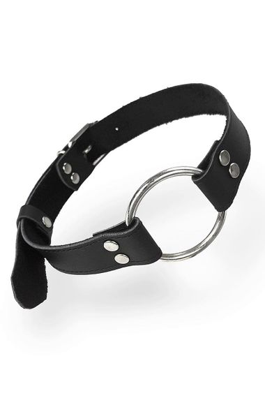 Кляп Металеве кільце з натуральної шкіри Art of Sex Gag Ring Metal, Чорний, One Size