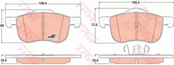 Колодки гальмівні дискові VOLVO S60, S80, V70 передн.  TRW (GDB1388)