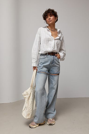 Сорочка в клітинку з вишитим написом на кишені - синій цвет, ONE SIZE (є розміри) | Зображення 2